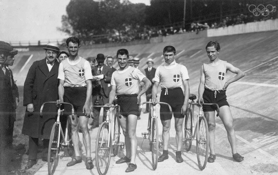 The Italian cycling team at the Summer Olympics in Antwerp, Belgium in 1920.
