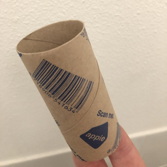 The cardboard tubes on the inside of these toilet paper rolls have barcodes that you can scan with the supermarket’s app to order new ones.