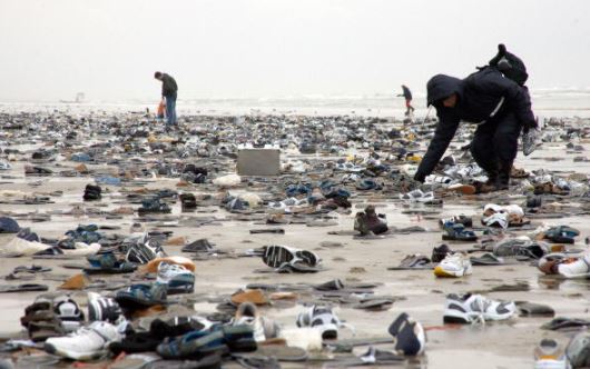 Thousands of shoes on Dutch Island of Terschelling