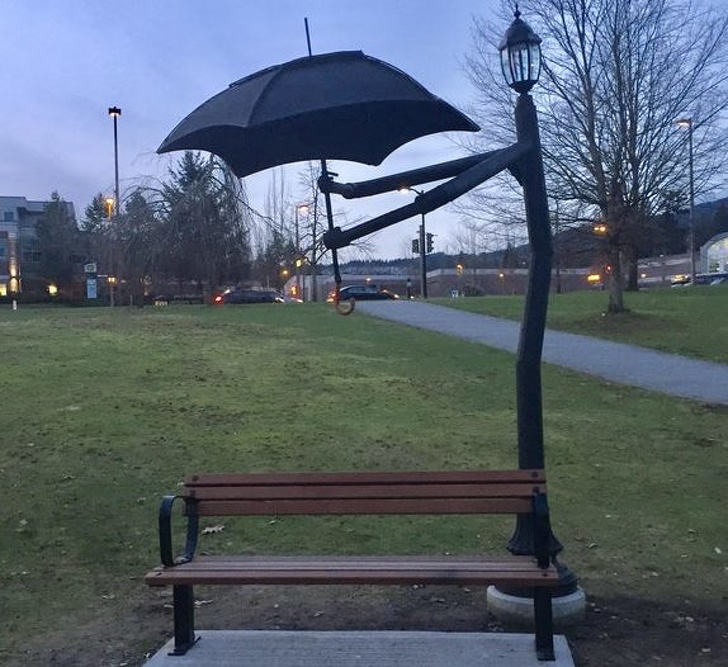 Built-in umbrellas on benches