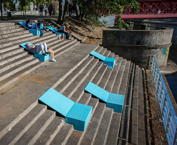 Sunbathing spots on abandoned stairs