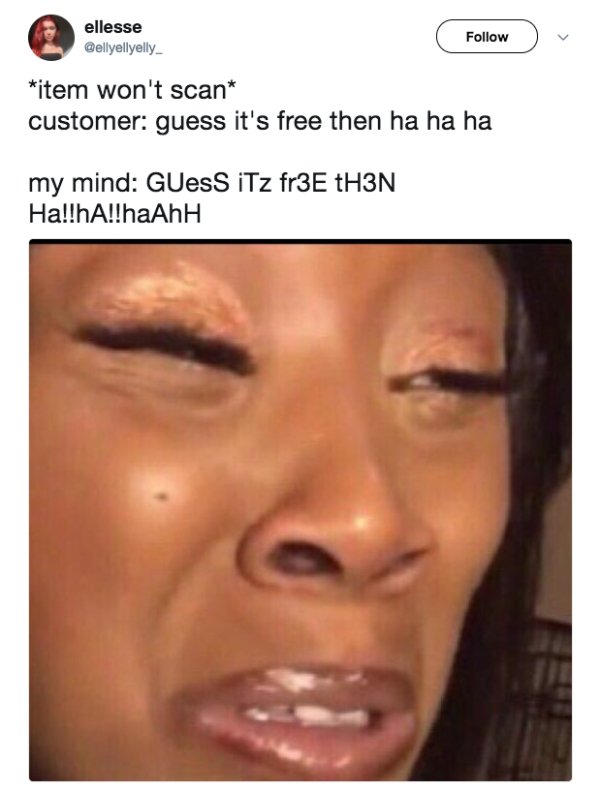 huh nigga you hear me - ellesse item won't scan customer guess it's free then ha ha ha my mind GUess iTz fr3E tH3N Ha!!hA!!haAhH