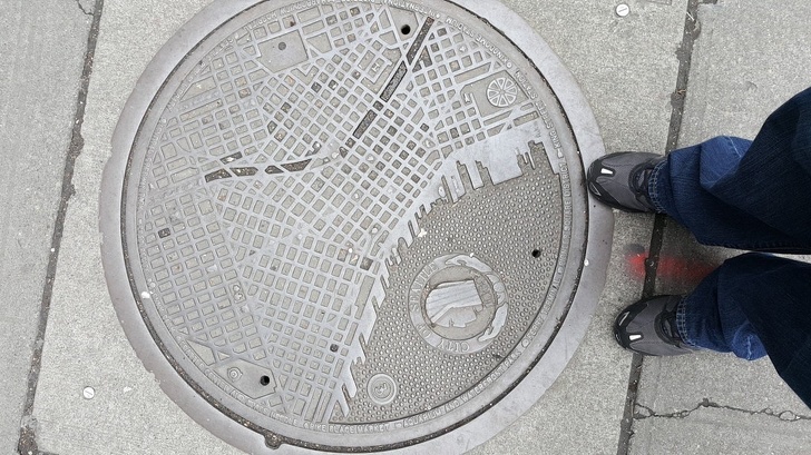 This manhole cover in Seattle is a map of the city.