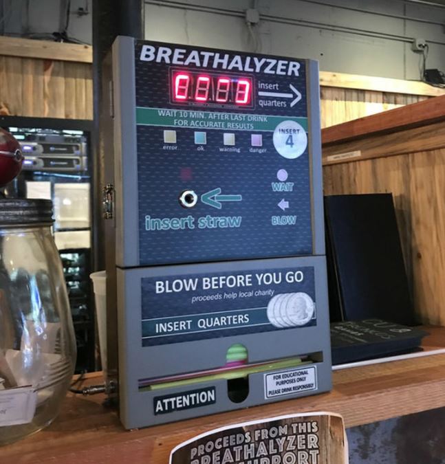 This restaurant has a breathalyzer on the counter where you pay.