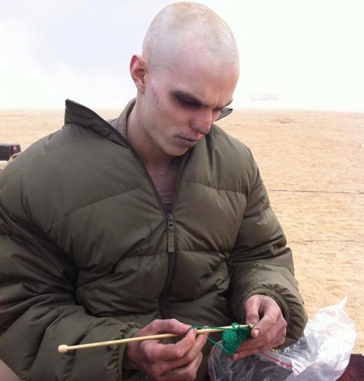 Nicholas Hoult knitted while shooting Mad Max: Fury Road.
