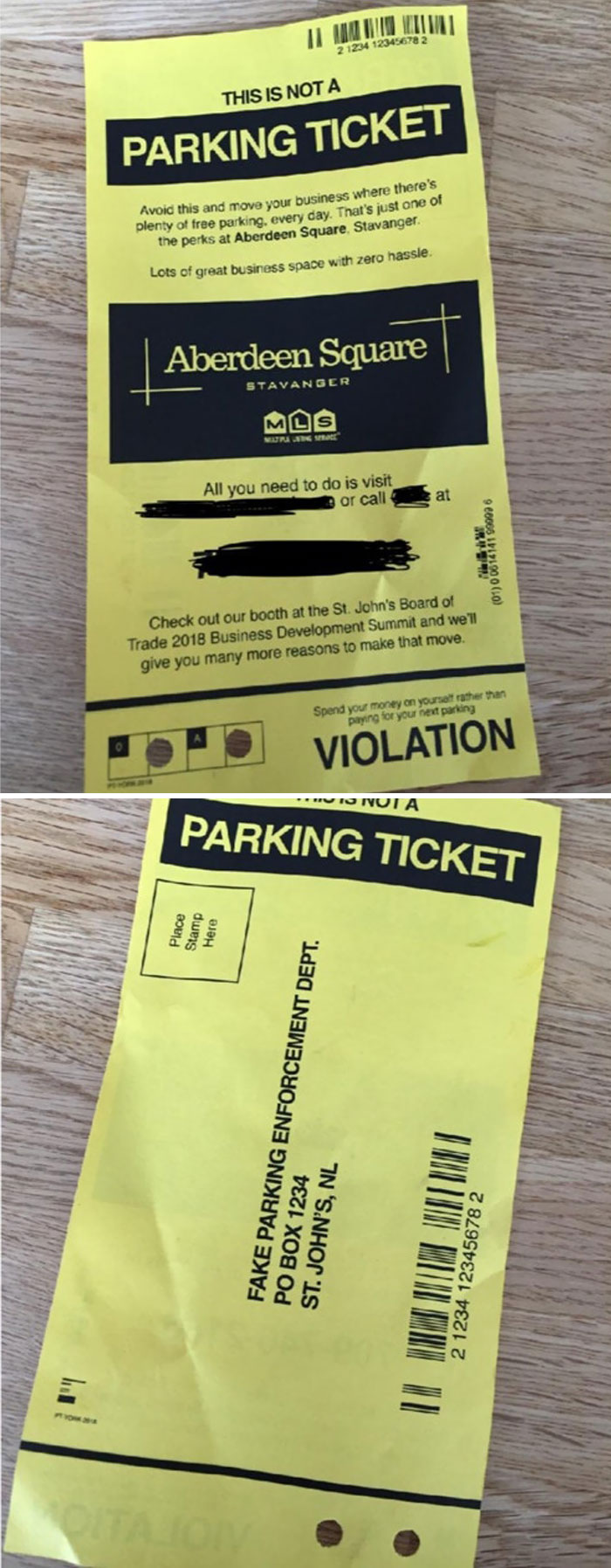 Advertising Masked As A Parking Ticket In A Parking Garage