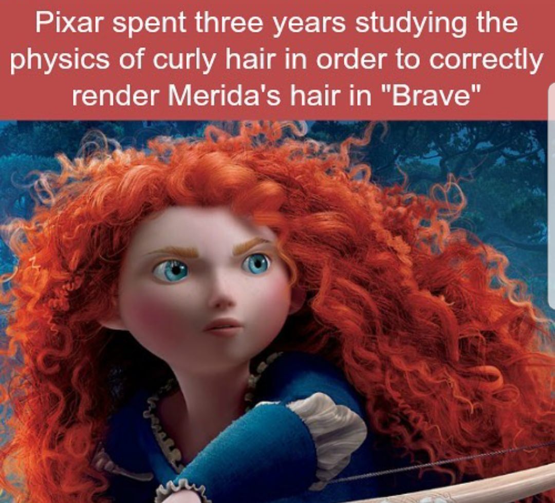 merida hair - Pixar spent three years studying the physics of curly hair in order to correctly render Merida's hair in "Brave"