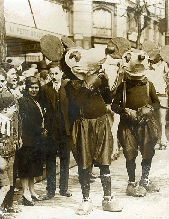 2 Men dressed as Mickey Mouse in Paris, France in 1932.