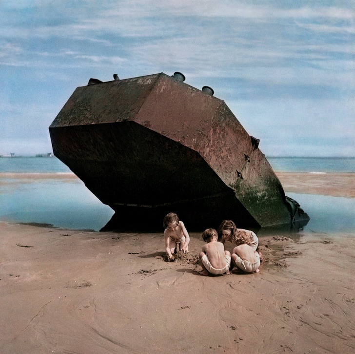 Children playing among the wreckage of the D-Day Invasion, Normandy, France, 1947