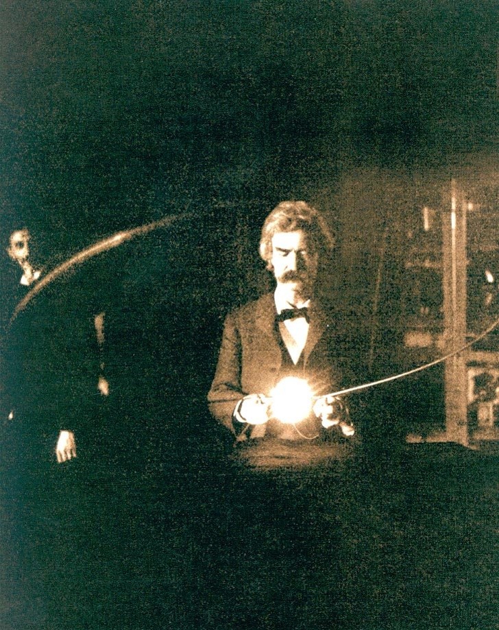 Mark Twain in the lab of Nikola Tesla, Spring of 1894