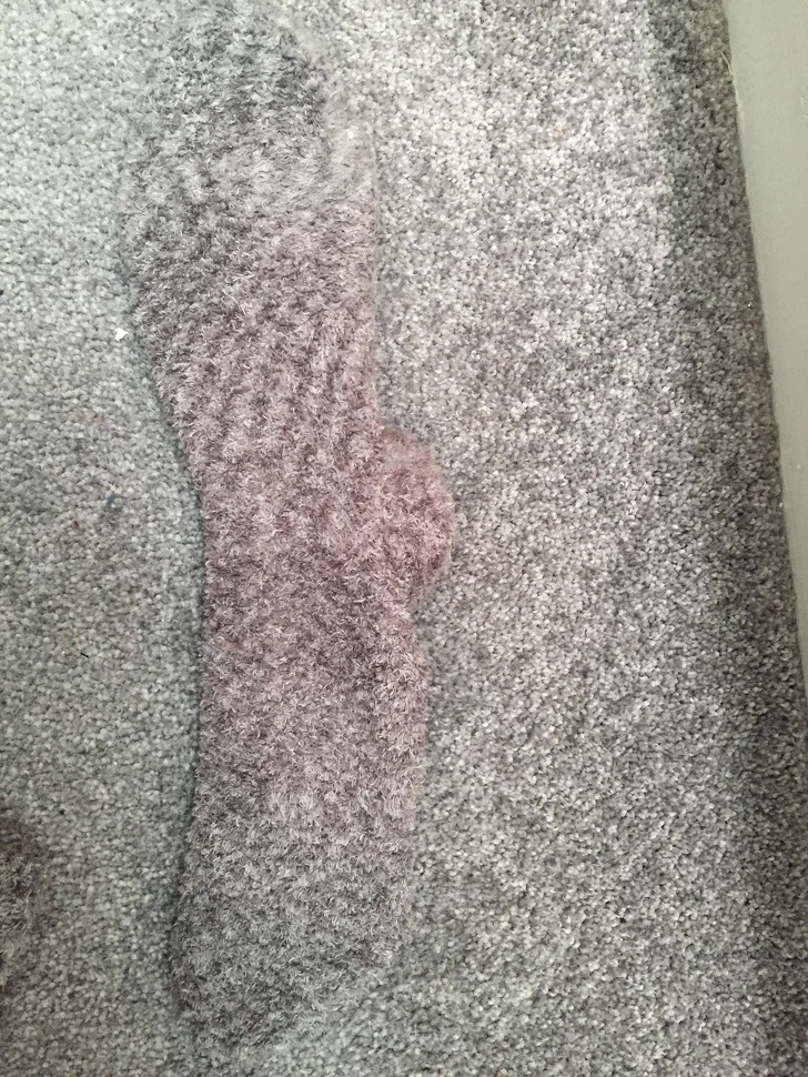 “My socks blend in perfectly with my girlfriend’s carpet.”