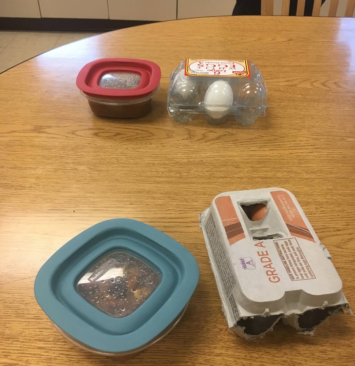 “My coworker and I brought the exact same breakfast to work in the same style Tupperware and we both brought 3 eggs in a cut off egg container.”