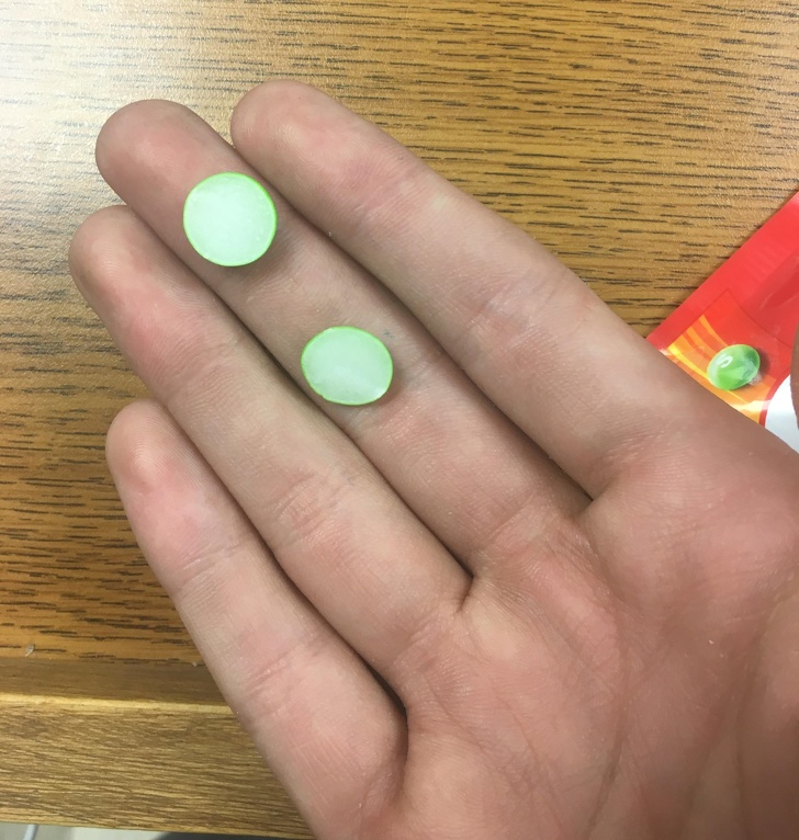 I dropped a Skittle and it broke in half.