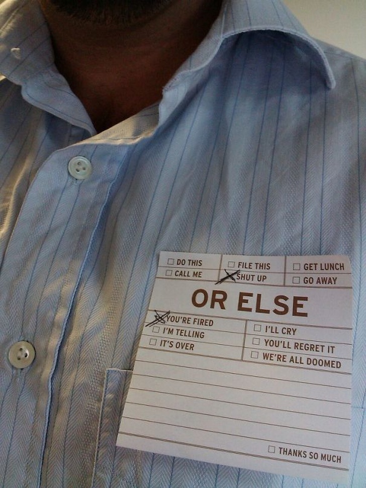 “My boss just slapped this post-it note on me. It seems that it is better to keep silent.”