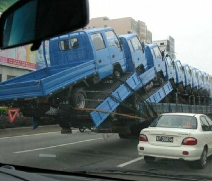 I heard that each truck could only fit one truck. So I put a truck on another truck to fit more trucks.