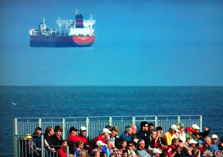 This tanker looks like it’s being hung in the air.