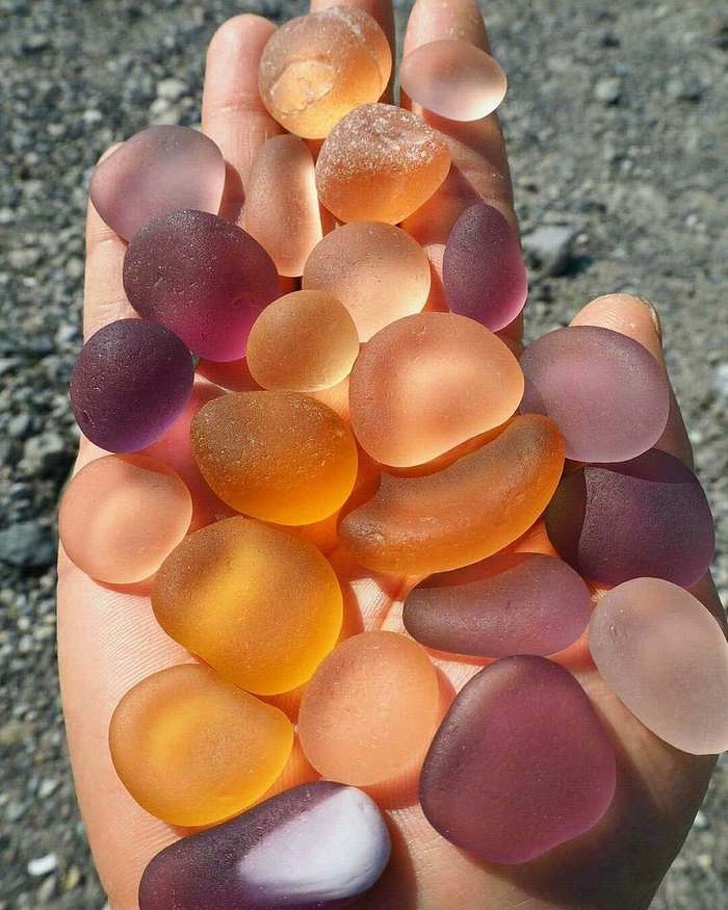 Glass sharpened by the sea looks like a handful of candies.