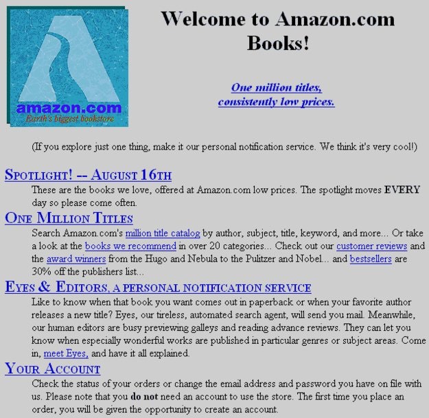 This is what Amazon’s website looked like in 1995 when it debuted