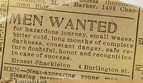 Advertisement for Ernest Shackleton’s Antarctic experdition