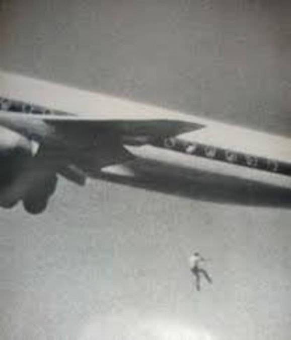 A stowaway falls from the wheel well of a plane in this photograph from the 1970s.  A 14-year-old Australian boy named Keith Sapsforth tried to stowaway in a flight bound for Japan. He fell from the plane shortly after takeoff. Stowaways are rare but do happen occasionally. In 2010 a 16-year-old boy tried to stowaway in the wheel well of a plane headed from Charlotte to Boston and was ejected over Massachusetts.

Stowing away in a wheel well is incredibly dangerous. Not only are you not safely secured to a plane that can go over 500 miles per hour, a plane’s wheel well is not pressurized and can reach temperatures of -50 degrees F. However, people have made the journey and gotten off the plane alive. In 2014 a 15-year-old boy flew from California to Hawaii, a 5 and a half hour flight, in the wheel well of the plane and survived.
