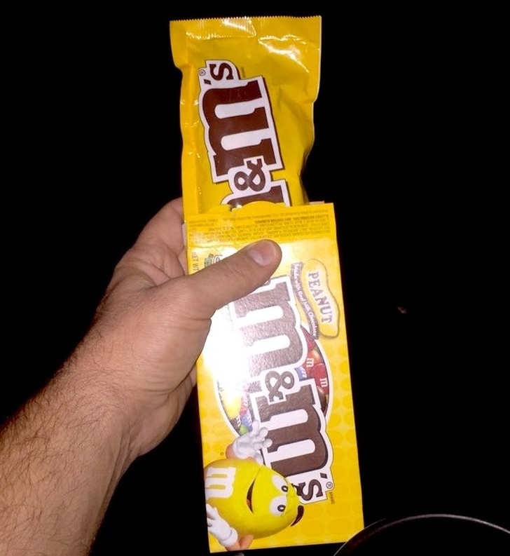 “The large movie theater-sized box of m&m’s just has a regular, normal sized bag inside. And it cost $4.75.”