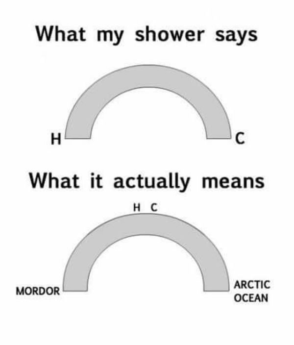 funny shower jokes - What my shower says What it actually means Mordor Arctic Ocean