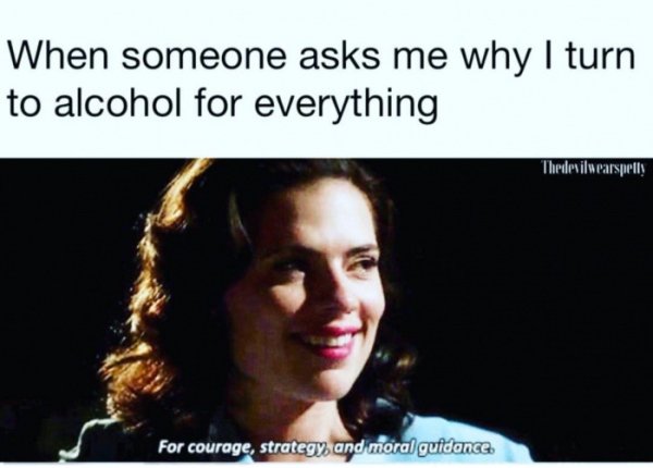 alcoholic meme - When someone asks me why I turn to alcohol for everything Thed silwearspelly For courage, strategy and moral guidance
