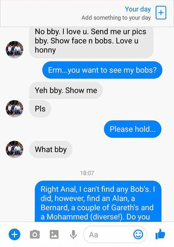 show me bobs chat - Your day Add something to your day No bby. I love u. Send me ur pics bby. Show face n bobs. Love u honny Erm...you want to see my bobs? Yeh bby. Show me Pls m Please hold... What bby What bby Right Anal, I can't find any Bob's. I did, 