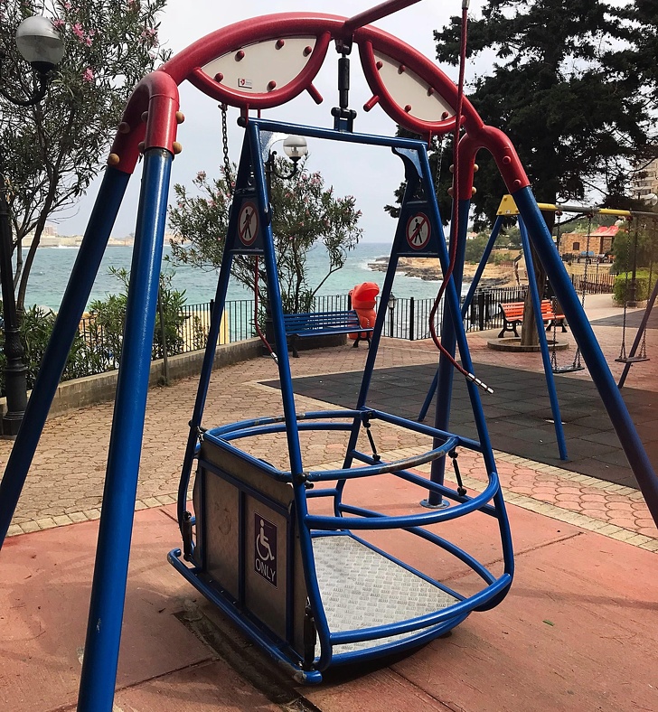 This park has a swing for wheelchair users.