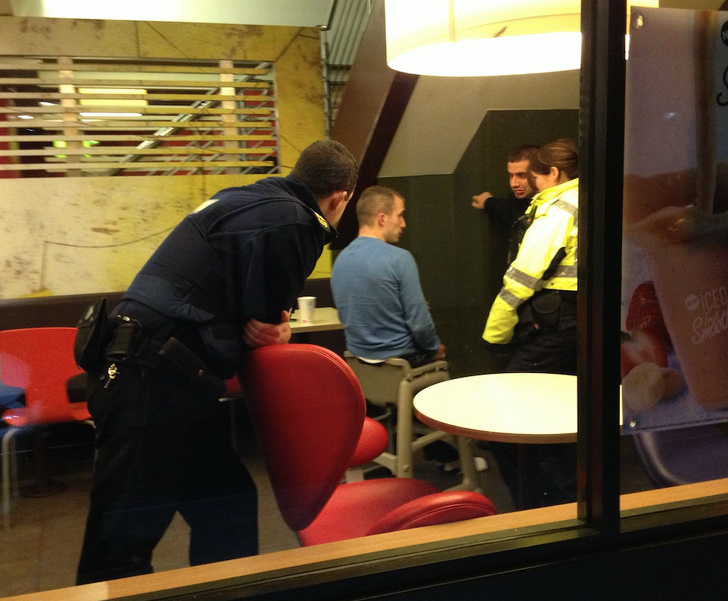 This guy got stuck in a seat for kids in a fast food restaurant.