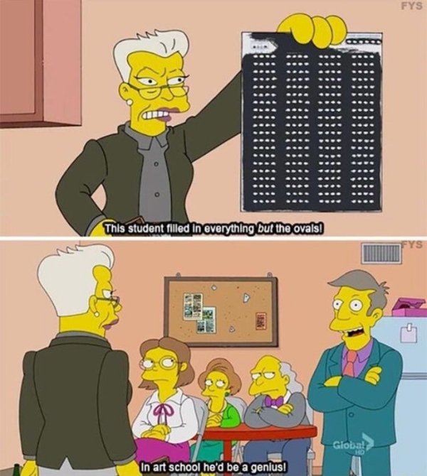 wholesome meme of simpsons school test - Fys This student filled in everything but the ovals Global In art school he'd be a genius!