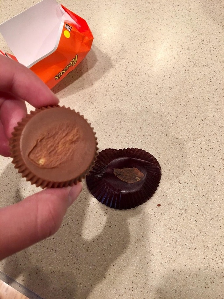 “The way a Reese’s Peanut Butter Cup wrapper always tears some chocolate off on the bottom drives me nuts.”