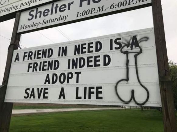 signage - ringing peopit Shelter Nu MondaySaturday P.M.P. A Friend In Need Issa Friend Indeed Adopt Save A Life