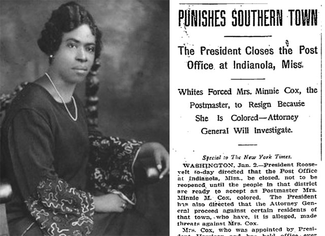 After a Black female postmaster was wrongly pressured out of her post in Mississippi in 1902, President Theodore Roosevelt continued to pay her federal salary and punished the town by rerouting their mail to Greenville, 30 miles away