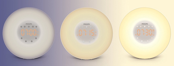 An alarm clock that simulates a sunrise