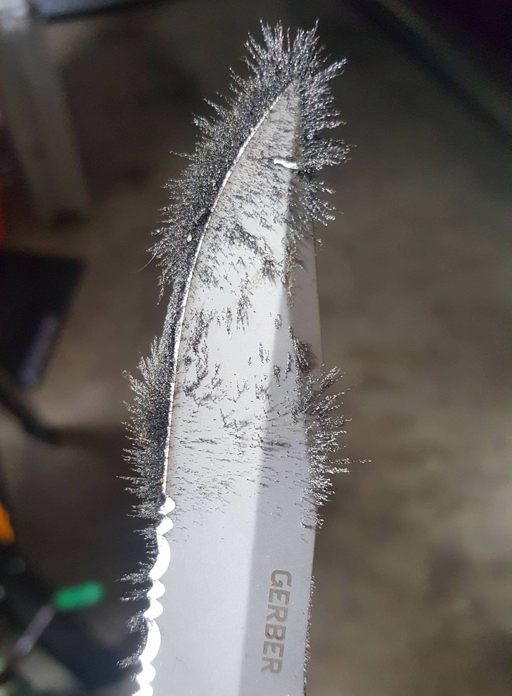 “The filings on my work bench magnetized to my knife.”