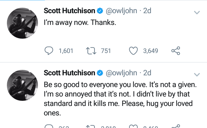 Scott Hutchison last tweets before he committed suicide