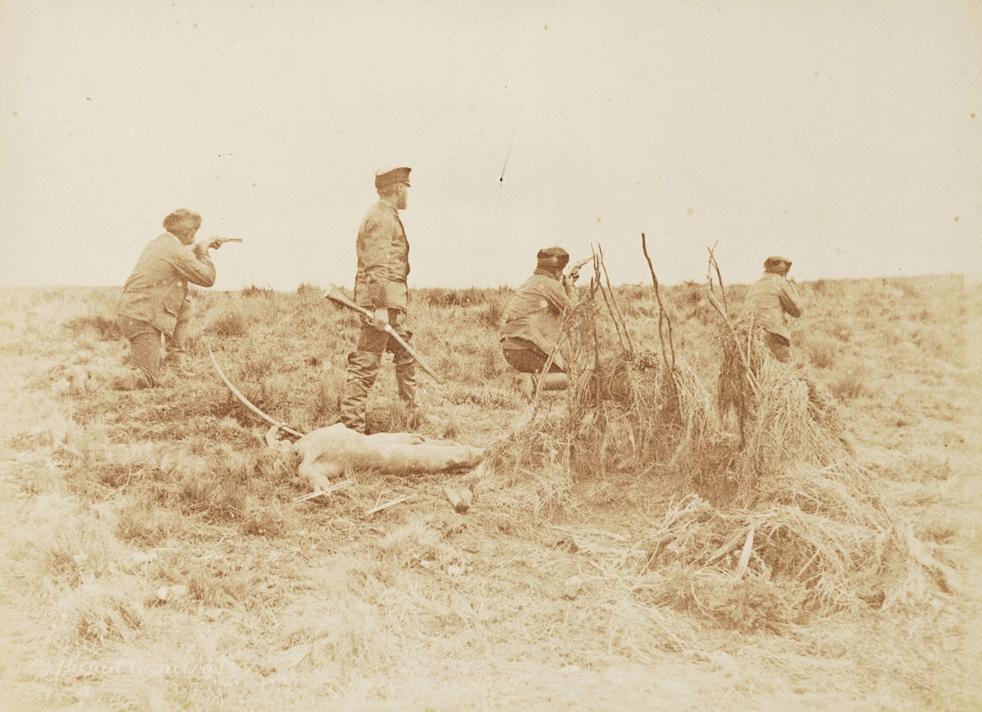 Julius Popper hunting for members of indigenous tribes as part of the Selk’nam genocide in Tierra del Fuego, Argentina in 1896. Large companies paid a bounty for each dead native, which was confirmed on presentation of a pair of hands or ears, or later a complete skull.