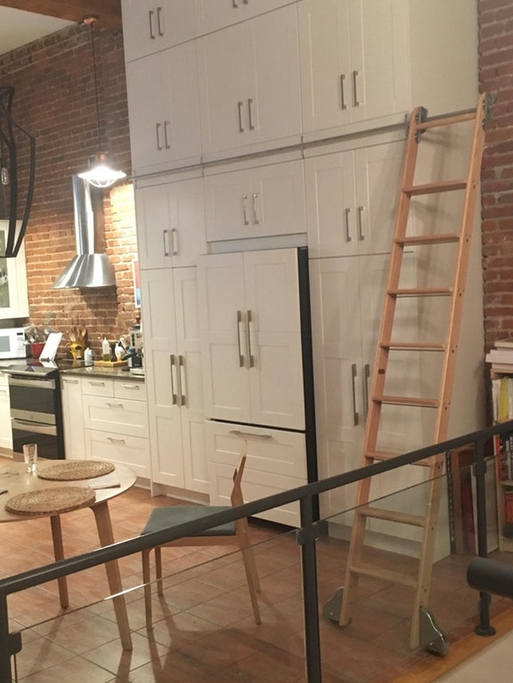 "My parents’ new kitchen has a rolling ladder."