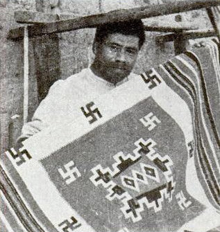 A man sells a blanket in Mexico in 1935.