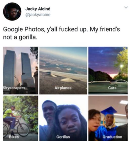google photos gorillas - Jacky Alcin Google Photos, y'all fucked up. My friend's not a gorilla. Skyscrapers Airplanes Cars Bikes Gorillas Graduation