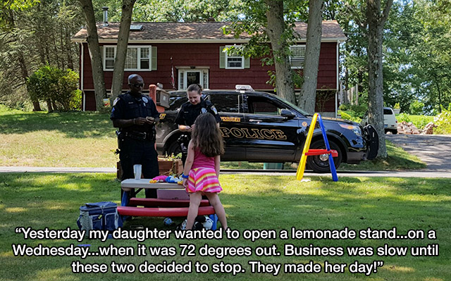 car - Dem At "Yesterday my daughter wanted to open a lemonade stand...on a Wednesday...when it was 72 degrees out. Business was slow until these two decided to stop. They made her day!"