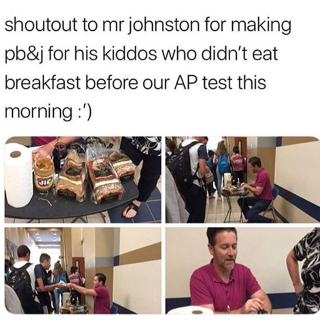 ap lang exam memes - shoutout to mr johnston for making pb&j for his kiddos who didn't eat breakfast before our Ap test this morning '