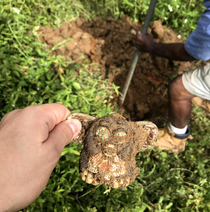 “Found a Furby while digging a hole.”