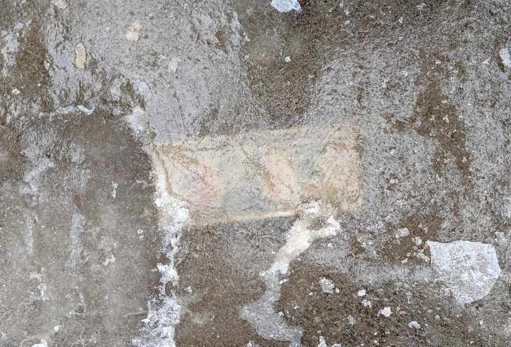 “Found a $10 bill in the parking lot...under the ice.”