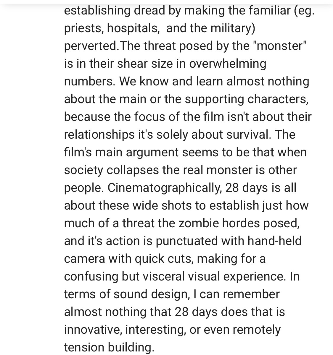 fight maggie lindemann and madison beer - establishing dread by making the familiar eg. priests, hospitals, and the military perverted. The threat posed by the "monster" is in their shear size in overwhelming numbers. We know and learn almost nothing abou