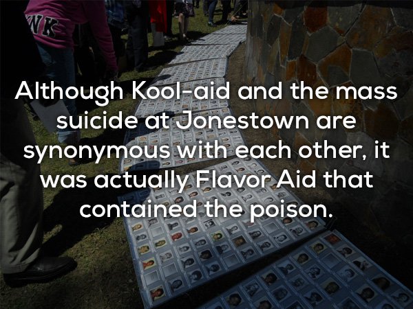 jonestown memorial service - Wk Although Koolaid and the mass suicide at Jonestown are synonymous with each other, it was actually Flavor Aid that contained the poison. ale
