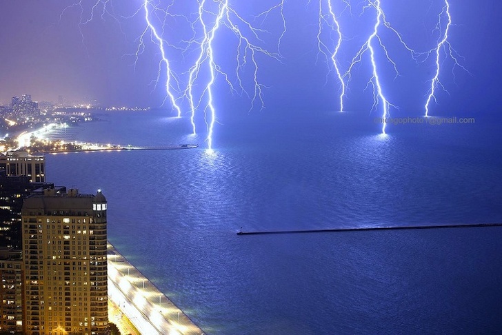 Lightning storm over Lake Michigan