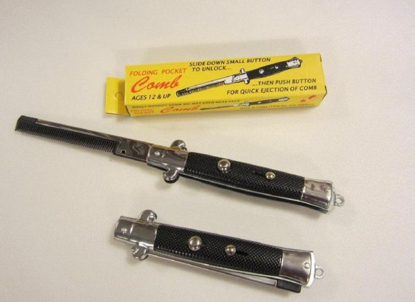 toy switchblade - Slide Down Small Button Folding Pocket To Unlock... Could Then Push Button For Quick Ejection Of Comb Ages 12 & Up