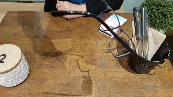 “My glasses are only corrective in the right lens and this was the shadow produced.”